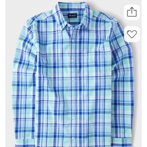 Mens Dad and Me Plaid Poplin Button Up Shirt - Aqua NWT